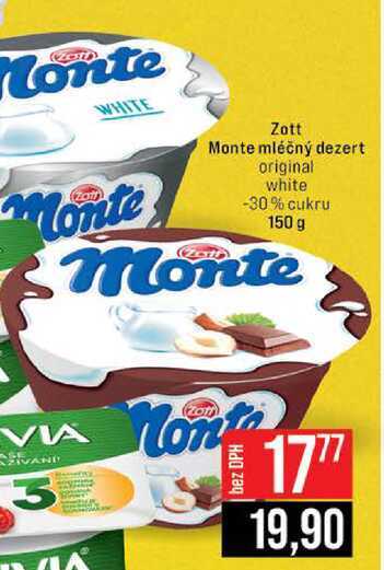 Zott Monte mléčný dezert original white -30% cukru 150 g 