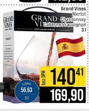 Grand Vines Merlot Chardonnay Cabernet Sauvignon 3l