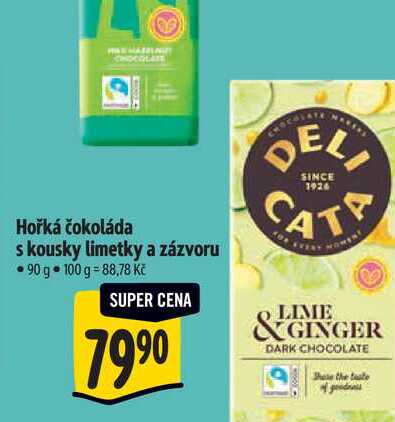  Hořká čokoláda s kousky limetky a zázvoru 90 g 