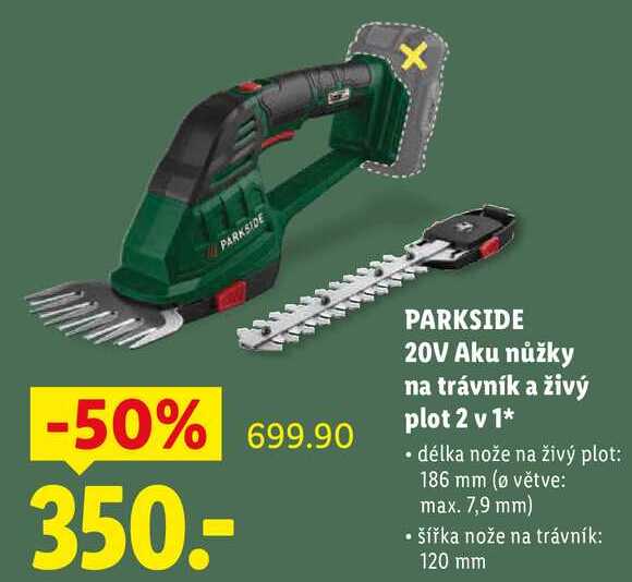 PARKSIDE 20V Aku nůžky na trávník a živý plot 2 v 1