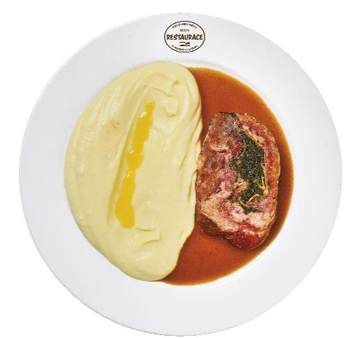 Vepřová roláda s medvědím česnekem a bramborovou kaší