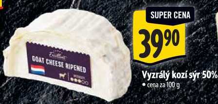 Vyzrálý kozí sýr 50%, cena za 100 g 