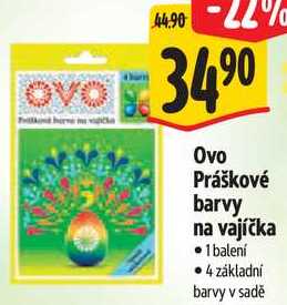 Ovo Práškové barvy na vajíčka, 4 základní barvy 