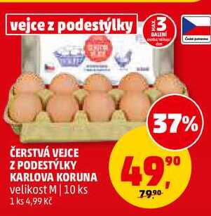 ČERSTVÁ VEJCE Z PODESTÝLKY KARLOVA KORUNA velikost M, 10 ks