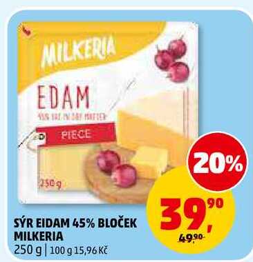 SÝR EIDAM 45% BLOČEK MILKERIA, 250 g