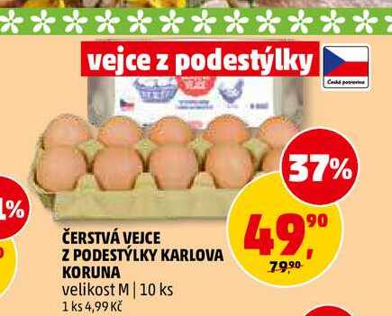 ČERSTVÁ VEJCE Z PODESTÝLKY KARLOVA KORUNA velikost M, 10 ks 