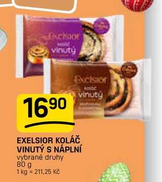 EXELSIOR KOLÁČ VINUTÝ S NÁPLNÍ vybrané druhy 80 g 