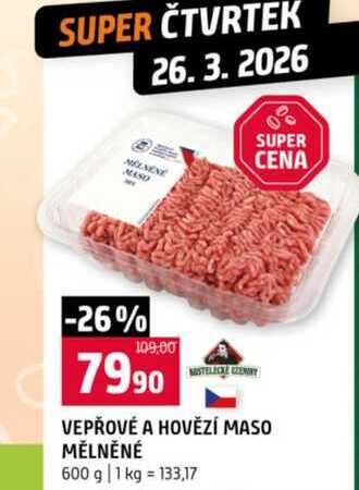 VEPŘOVÉ A HOVĚZÍ MASO MĚLNĚNÉ 600 g