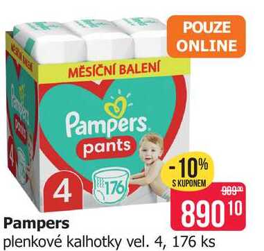 Pampers plenkové kalhotky vel. 4, 176 ks