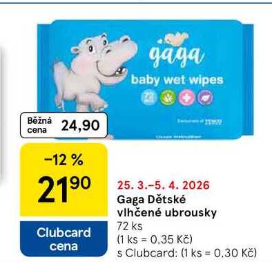 Gaga Dětské vlhčené ubrousky, 72 ks  
