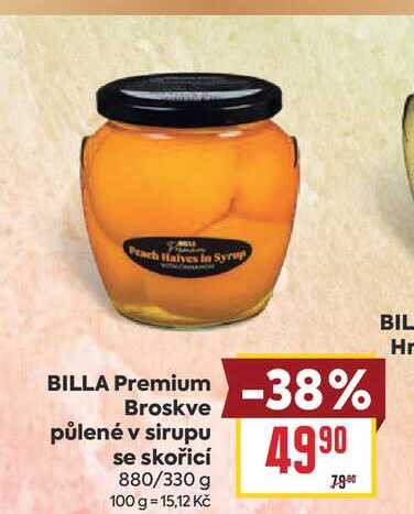 BILLA Premium Broskve půlené v sirupu se skořicí 880/330 g 