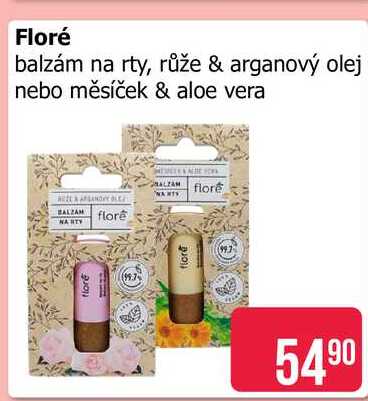 Floré balzám na rty, růže & arganový olej nebo měsíček & aloe vera 