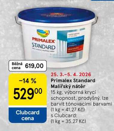 Primalex Standard Malířský nátěr, 15 kg, výborná krycí 