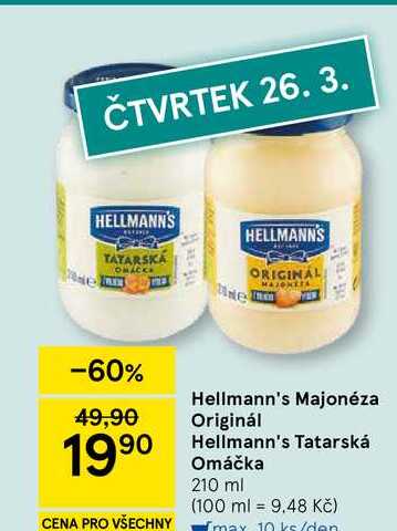 Hellmann's Tatarská Omáčka, 210 ml 