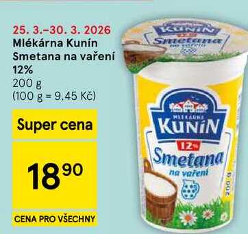 Mlékárna Kunín Smetana na vaření 12%, 200 g 
