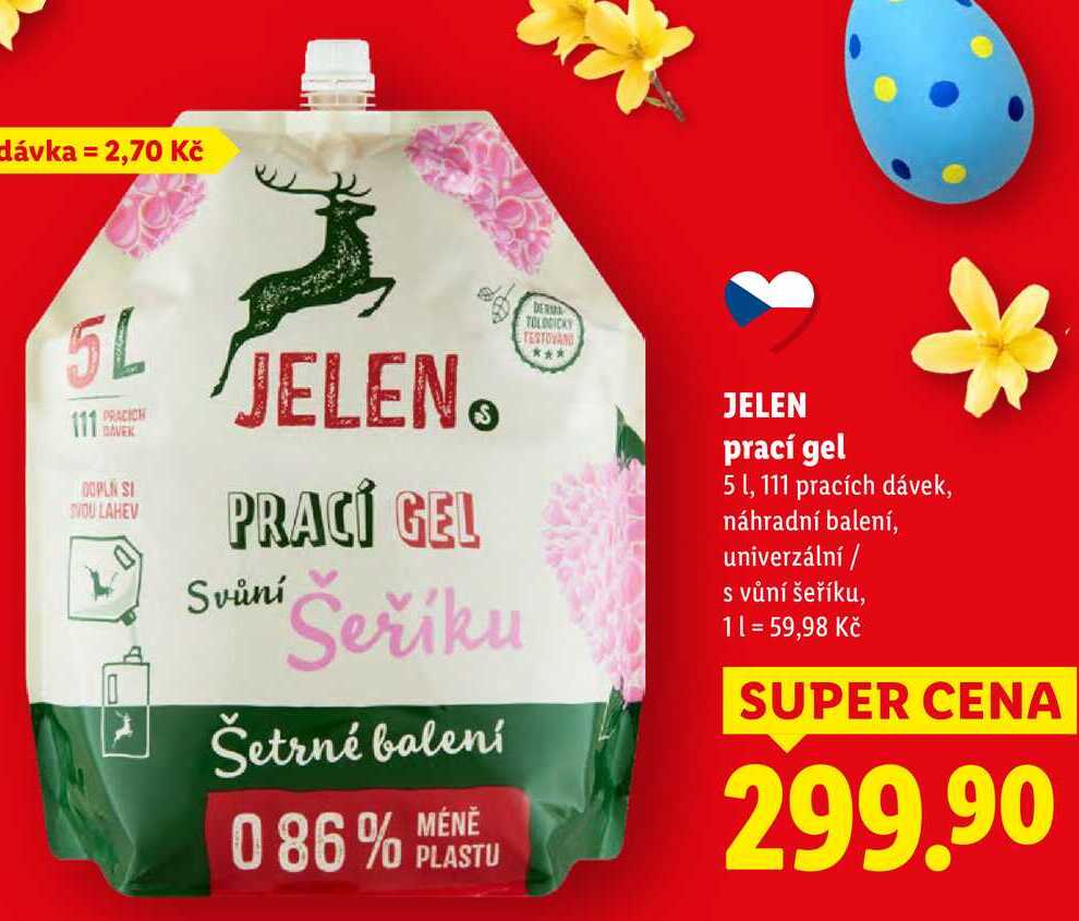 JELEN prací gel 5 l, 111 pracích dávek
