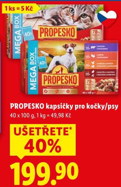 PROPESKO kapsičky pro kočky/psy, 40x 100 g