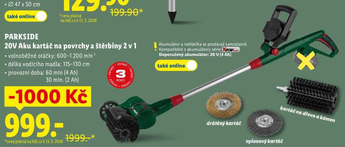 PARKSIDE 20V Aku kartáč na povrchy a štěrbiny 2 v 1