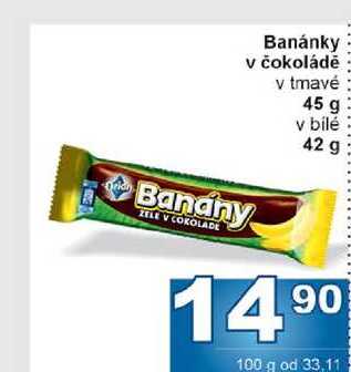 Banánky v čokoládě v tmavé 45 g v bílé 42 g 