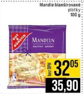 Mandle blanšírované plátky 100 g