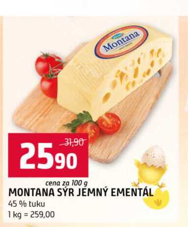 MONTANA SÝR JEMNÝ EMENTÁL 45% tuku 100g