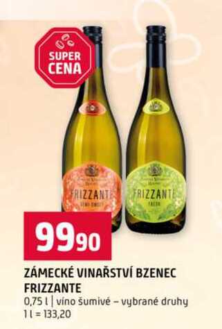 ZÁMECKÉ VINAŘSTVÍ BZENEC FRIZZANTE 0,75l víno šumivé vybrané druhy