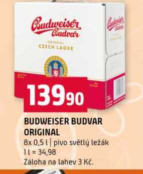 BUDWEISER BUDVAR ORIGINAL 8x 0,5l pivo světlý ležák