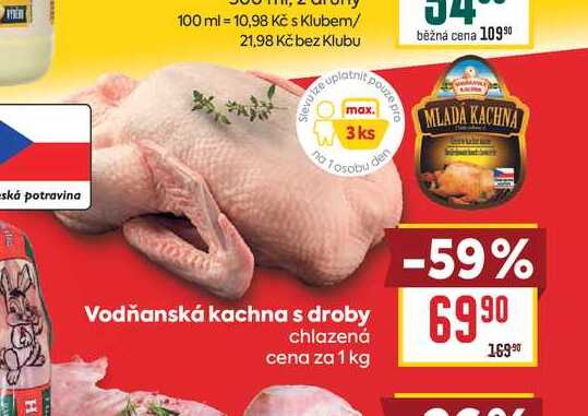 Vodňanská kachna s droby chlazená cena za 1 kg 