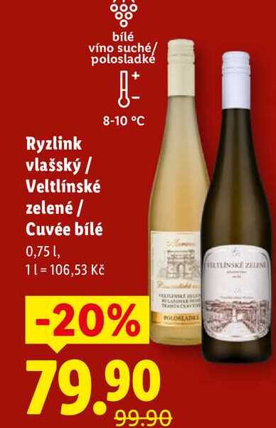 Ryzlink vlašský/Veltlínské zelené/Cuvée bílé, 0,75 l