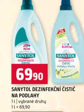 SANYTOL DEZINFEKČNÍ ČISTIČ NA PODLAHY 1l vybrané druhy
