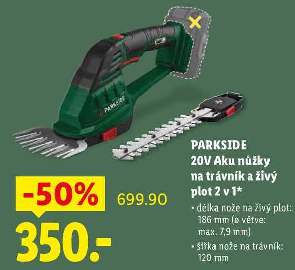 PARKSIDE 20V Aku nůžky na trávník a živý plot 2 v 1
