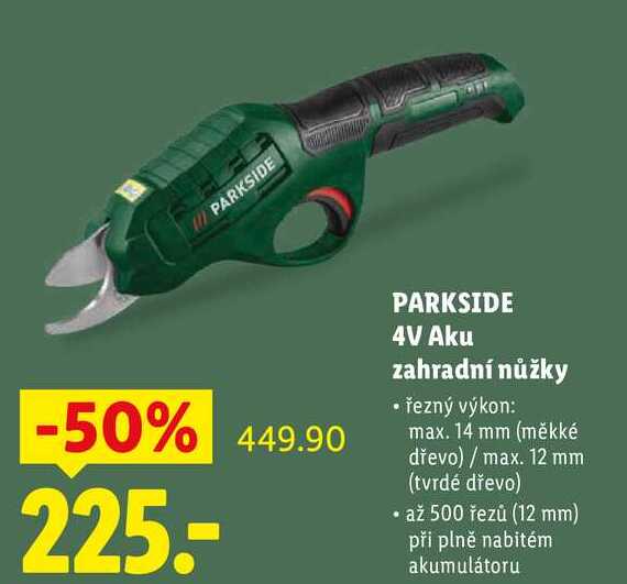 PARKSIDE 4V Aku zahradní nůžky