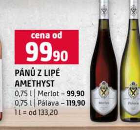 PÁNŮ Z LIPÉ AMETHYST 0,75l Merlot 0,75l Pálava 