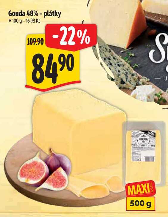 Gouda 48% - plátky, 500 g