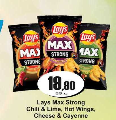 Lays Max Strong Chili & Lime, Hot Wings, Cheese & Cayenne 55g