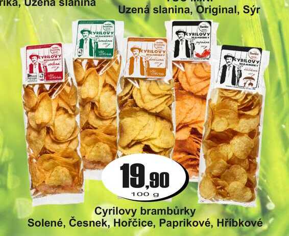 Cyrilovy brambůrky Solené, Česnek, Hořčice, Paprikové, Hříbkové 100g