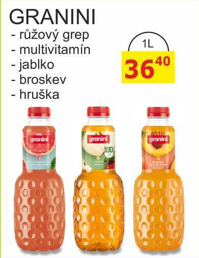 GRANINI - růžový grep, multivitamín, jablko, broskev, hruška 1L