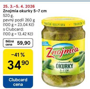 Znojmia okurky 5-7 cm, 520 g. pevný podíl 260 g