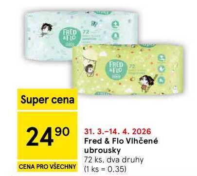 Fred & Flo Vlhčené ubrousky, 72 ks, dva druhy 
