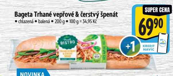 Bageta Trhané vepřové & čerstvý špenát, 200 g