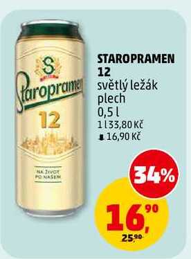 STAROPRAMEN 12 světlý ležák plech, 0,5 l v akci