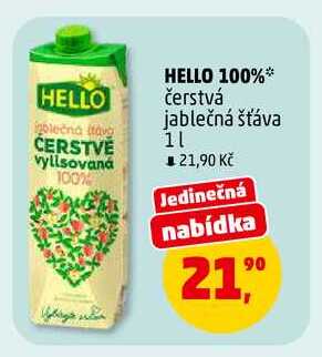 HELLO 100% čerstvá jablečná šťáva, 1 l