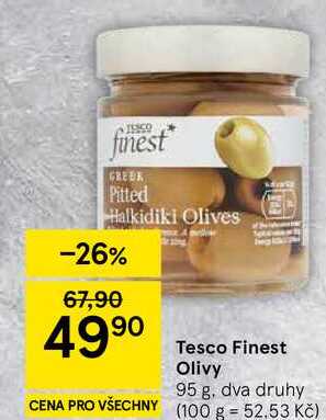 Tesco Finest Olivy, 95 g, dva druhy 