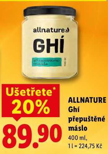 ALLNATURE Ghí přepuštěné máslo, 400 ml