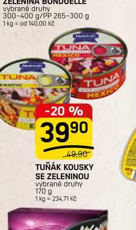 TUŇÁK KOUSKY SE ZELENINOU vybrané druhy 170 g 