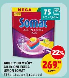 TABLETY DO MYČKY ALL IN ONE EXTRA LEMON SOMAT, 75 ks 