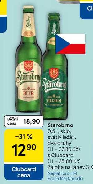 Starobrno, 0.5 l, sklo. světlý ležák