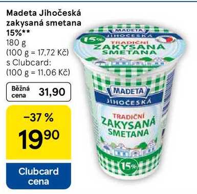 Madeta Jihočeská zakysaná smetana 15%, 180 g  
