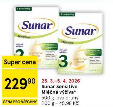 Sunar Sensitive Mléčná výživa, 500 g