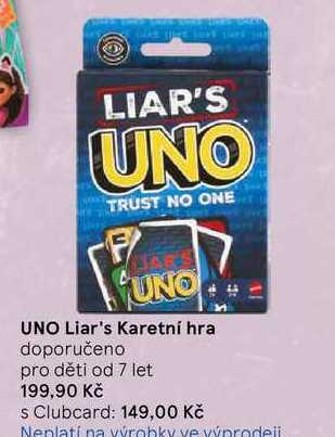 UNO Liar's Karetní hra, doporučeno pro děti od 7 let 